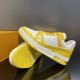 Sole and Lateral View - L Trainer Low Top Yellow And White Leather Trainers Underside sole view and lateral profile of L Trainer Low Top Yellow And White Leather Trainers