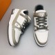 L Trainer Sneaker Low Top White Grey Monogram Leather Toe View L Trainer Sneaker Low Top White Grey Monogram Leather top-down toe view