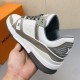 L Trainer Sneaker Low Top White Grey Monogram Leather Rear View L Trainer Sneaker Low Top White Grey Monogram Leather heel counter and rear angle