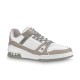 L Trainer Sneaker Low Top White Grey Monogram Leather Studio View L Trainer Sneaker Low Top White Grey Monogram Leather studio side perspective