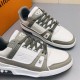 L Trainer Sneaker Low Top White Grey Monogram Leather Lacing Detail L Trainer Sneaker Low Top White Grey Monogram Leather front lacing layout