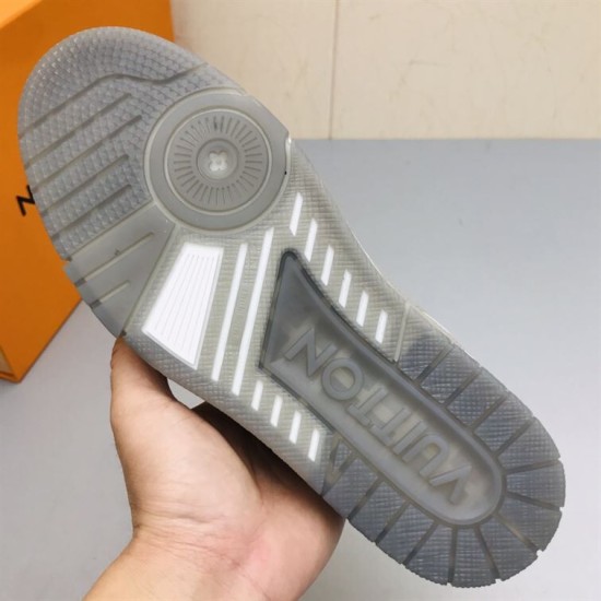 L Trainer Sneaker Low Top White Grey Monogram Leather Outsole View L Trainer Sneaker Low Top White Grey Monogram Leather outsole tread pattern