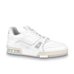 L Trainer Low Top White Grey Leather Lace Up Trainers