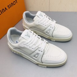 L Trainer Low Top White Grey Leather Lace Up Trainers