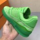 L green monogram denim sneakers rear view Rear view showing heel counter and sole of the L green monogram denim sneakers