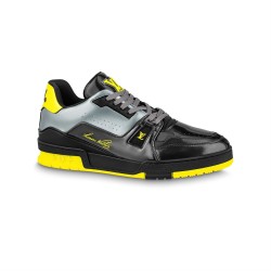 L Black Patent Metallic Grey Yellow Trainers