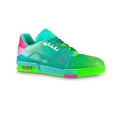 L Trainer Low Top Sneakers In Green Grained Leather