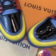 Toe Box Detail of L Colourblock Patent Canvas Trainers in multi-colour and red Detailed close-up of the perforated toe box and multi-colour trim on the L trainers in multi-colour and red