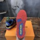Outsole View of L Colourblock Patent Canvas Trainers in multi-colour and red Underside view of the red and blue patterned rubber outsole on the L trainers in multi-colour and red