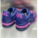 Rear view of L low top trainer leather sneakers in pink and blue gradient showing heel counters