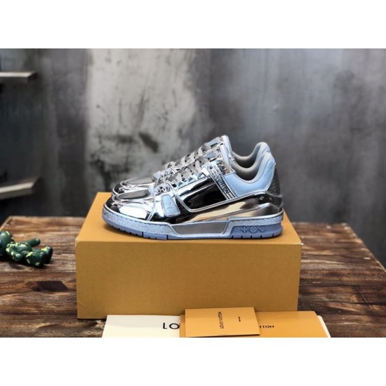 Outer Lateral Angle of L Trainer Metallic Silver Low Top Sneakers Outer lateral side angle of L Trainer Metallic Silver Low Top Sneakers