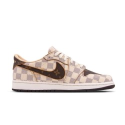 L Checkered Low Top Trainers Cream Brown