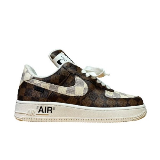 Nike Air Force 1 Low Patterned Brown Trainers lateral profile view
