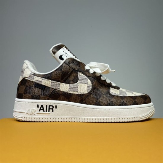 Single Nike Air Force 1 Low Patterned Brown Trainer standing profile