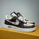 Pair of Nike Air Force 1 Low Patterned Brown Trainers angled front view