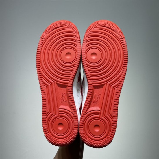 Nike Air Force 1 Low-Top Red White Trainers Outsole View Underside view of the red tread pattern outsoles on Nike Air Force 1 Low-Top Red White Trainers