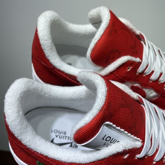 Nike Air Force 1 Low-Top Red White Trainers Collar Detail Close-up of the padded inner collar and branded tongue tag on Nike Air Force 1 Low-Top Red White Trainers