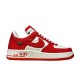 Nike Air Force 1 Low-Top Red White Trainers Profile Lateral side view of Nike Air Force 1 Low-Top Red White Trainers featuring red patterned overlays and white soles