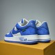 Nike Air Force 1 Low-Top Blue White Trainers Heel View Rear three-quarter view showing heels of blue and white Nike Air Force 1 trainers