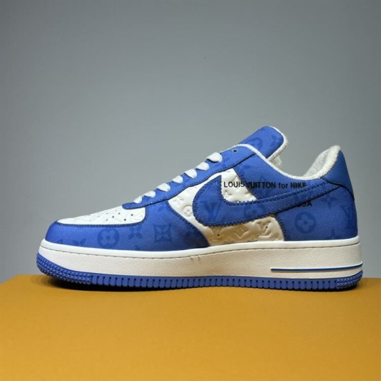 Nike Air Force 1 Low-Top Blue White Trainers Medial View Medial side view of Nike Air Force 1 Low-Top Blue White Trainers