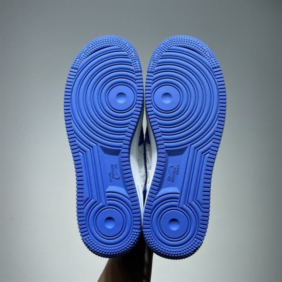 Nike Air Force 1 Low-Top Blue White Trainers Sole View Underside view of blue tread on Nike Air Force 1 low-top soles in blue and white