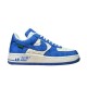 Nike Air Force 1 Low-Top Blue White Trainers Lateral View Lateral side view of Nike Air Force 1 Low-Top Blue White Trainers