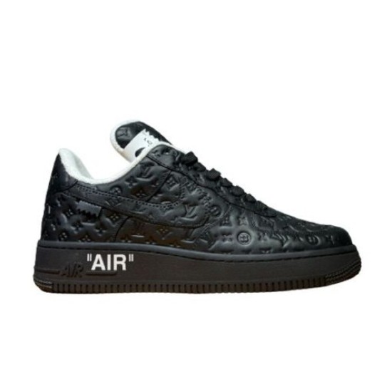 Nike Air Force 1 Low-Top Embossed Trainers Black full side profile view