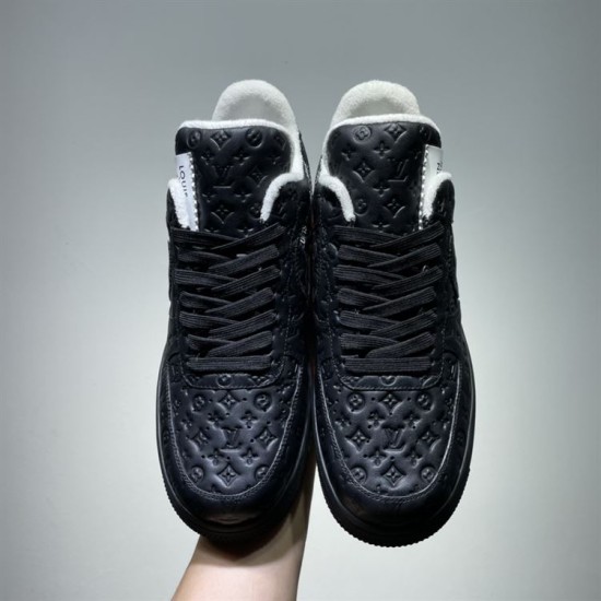 Nike Air Force 1 Low-Top Embossed Trainers Black top-down front view