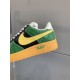 Nike Air Force 1 Low-Top Midsole and Heel Profile in yellow and green Detailed lateral view showing the yellow midsole with AIR printing and green leather panels
