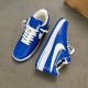 Nike Air Force 1 By Virgil Abloh Blue Trainers Top View in blue and white Top-down view of blue Nike Air Force 1 By Virgil Abloh trainers highlighting upper pattern and printed swoosh detail in blue and white