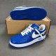 Nike Air Force 1 By Virgil Abloh Blue Trainers Sole View in blue and white Blue Nike Air Force 1 By Virgil Abloh trainer paired with an exposed blue rubber sole unit in blue and white