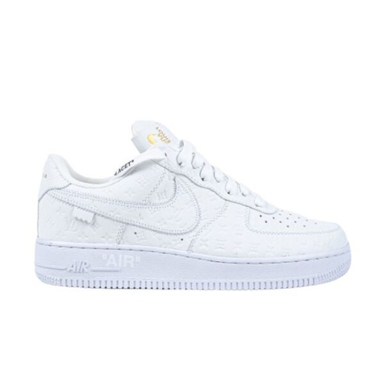 Nike Air Force 1 Low Embossed White Trainers side view