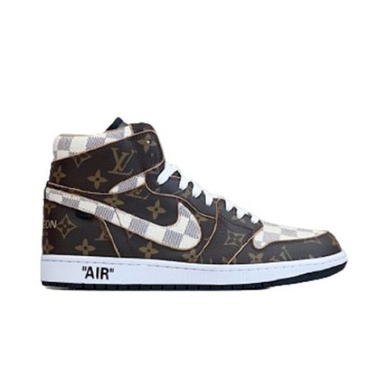 Nike Air Jordan 1 Retro High Trainers Profile Shot in brown Lateral view of brown Nike Air Jordan 1 Retro High Trainer on white background