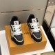 Nike Black And Cream Panel Low Top Trainers Front View Frontal perspective of Nike Black And Cream Panel Low Top Trainers on display box