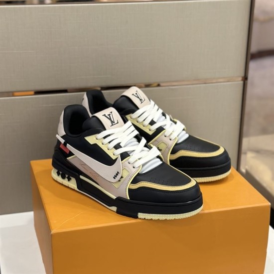 Nike Black And Cream Panel Low Top Trainers Pair View Pair of Nike Black And Cream Panel Low Top Trainers resting on an orange box