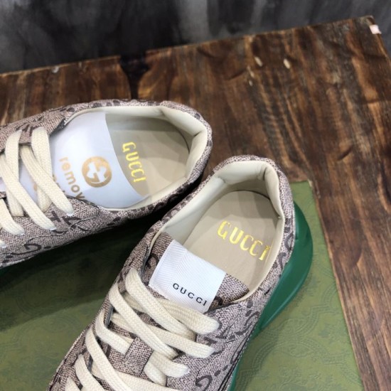 Monogram Canvas Chunky Trainers Interior Detail in beige and green Detail view of shoe openings, insoles, and off-white laces in beige and green