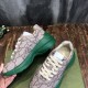 Monogram Canvas Chunky Trainers Top Angle in beige and green Top angled view of beige monogram trainers with off-white laces in beige and green