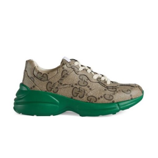 Monogram Canvas Chunky Trainers Profile in beige and green Profile shot of beige and green monogram chunky trainers