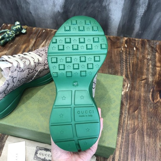 Monogram Canvas Chunky Trainers Sole View in beige and green Bottom view showing green rubber sole tread with star motifs in beige and green