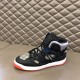 Gucci Basket High Top Black Demetra Canvas Trainer Angled Side View Gucci Basket High Top Black Demetra Canvas Trainer Angled Side View