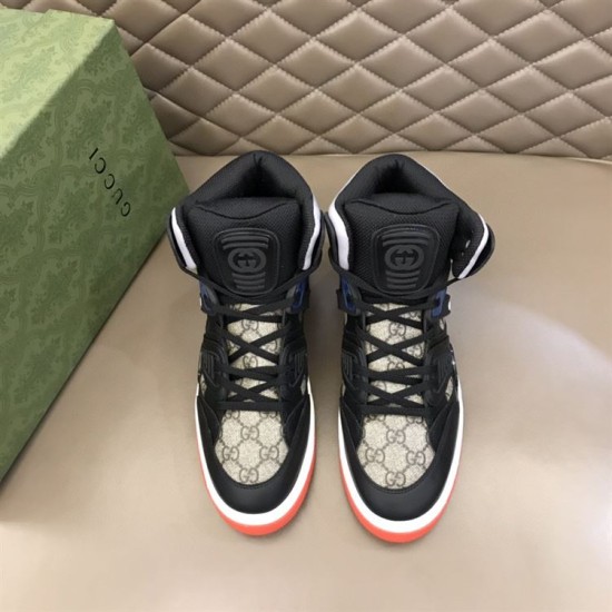 Gucci Basket High Top Black Demetra Canvas Trainers Overhead View Gucci Basket High Top Black Demetra Canvas Trainers Overhead View