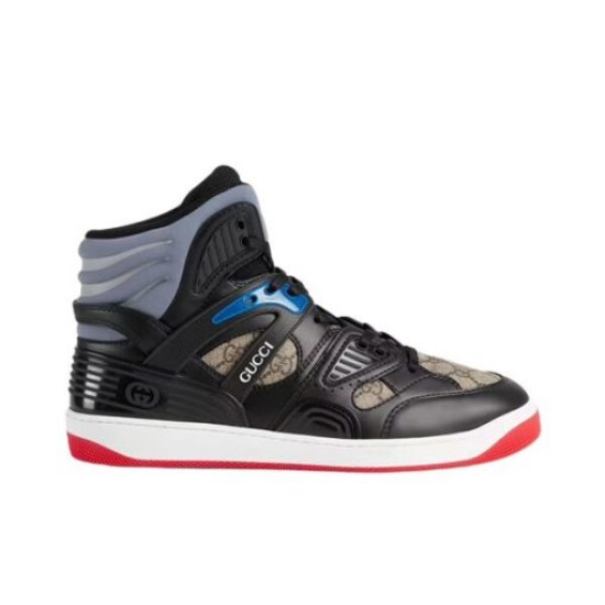 Gucci Basket High Top Black Demetra Canvas Trainer Studio Side View Gucci Basket High Top Black Demetra Canvas Trainer Studio Side View