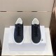 Moncler Dark Blue Low Top Trainers Top View in dark blue and white Top-down view of a pair of Moncler dark blue low-top leather trainers in dark blue and white