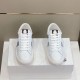 Moncler Montpellier White Trainers Front View in white and grey Front view of white Moncler Montpellier trainers showing laces and tongue logo badges in white and grey