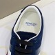 Moncler New Monaco Suede Trainers Navy Low Top Interior View Close-up of white leather lining and footbed in Moncler New Monaco Suede Trainers Navy Low Top