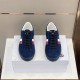 Moncler New Monaco Suede Trainers Navy Low Top Front View Front facing view of Moncler New Monaco Suede Trainers Navy Low Top pair