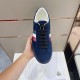 Moncler New Monaco Suede Trainers Navy Low Top Overhead View Overhead top view of Moncler New Monaco Suede Trainers Navy Low Top held in hand