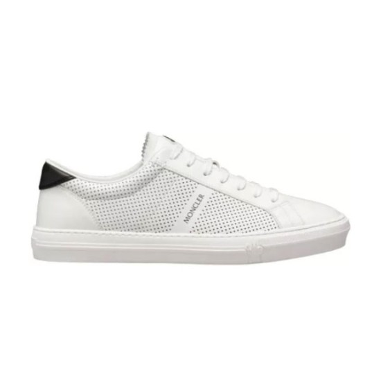 Moncler New Monaco Perforated White Leather Trainers side view
