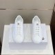 Top view of Moncler white leather trainers with lace-up fastening
