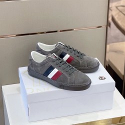 Moncler New Monaco Suede Trainers Grey Tricolour Stripe Moncler New Monaco Suede Trainers Grey Tricolour Stripe